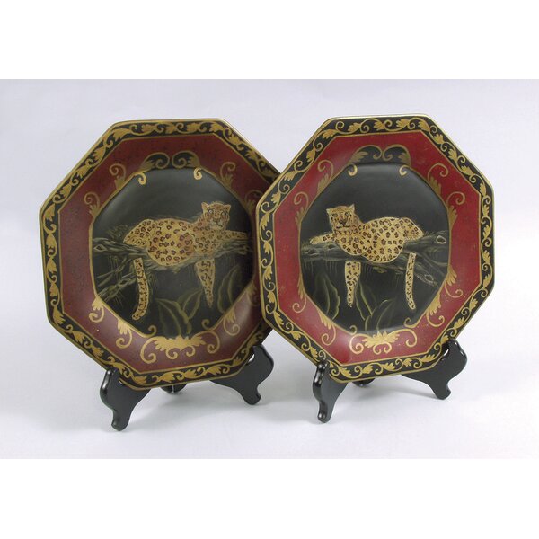 2 Piece Leopard Decorative Plate Set 